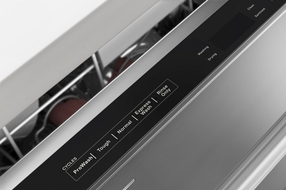 KitchenAid top controls with ProWash and cycle choices