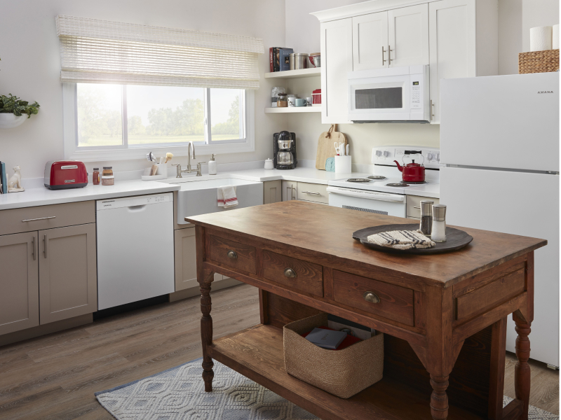 Kitchen with white Amana® appliances