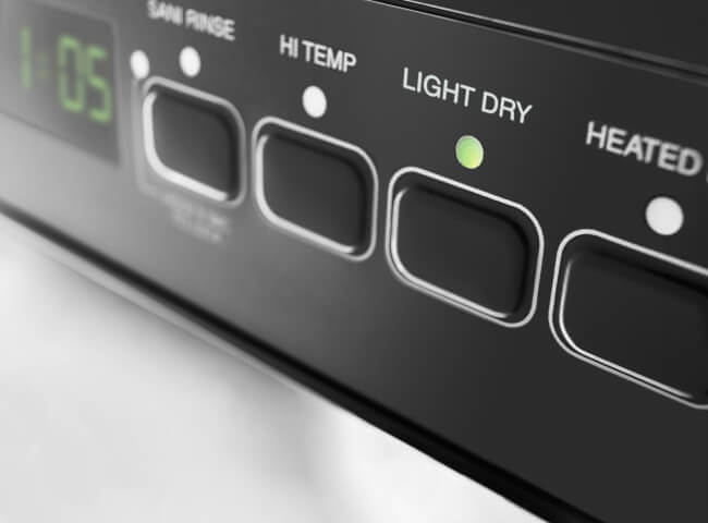 Close up on dishwasher control console