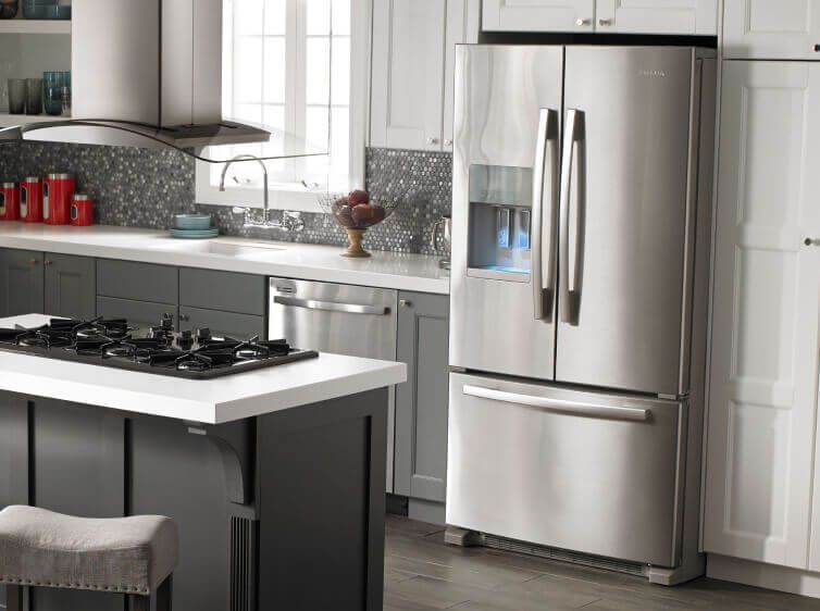 Amana® side-by-side bottom-out refrigerator in kitchen Amana® side-by-side bottom-out refrigerator in kitchen