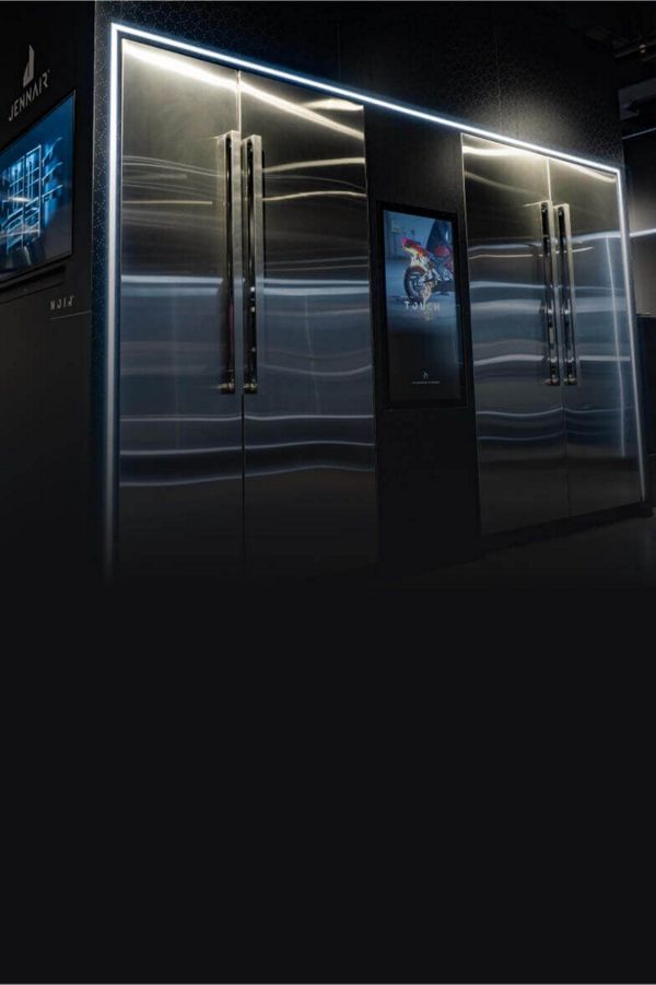 The NOIR™ Design Column Refrigeration display at a JennAir showroom.