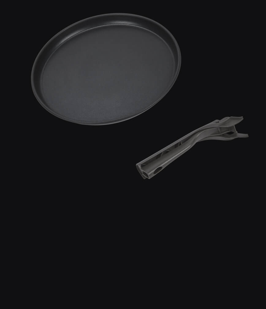 A crisping tray isolated on a black background.