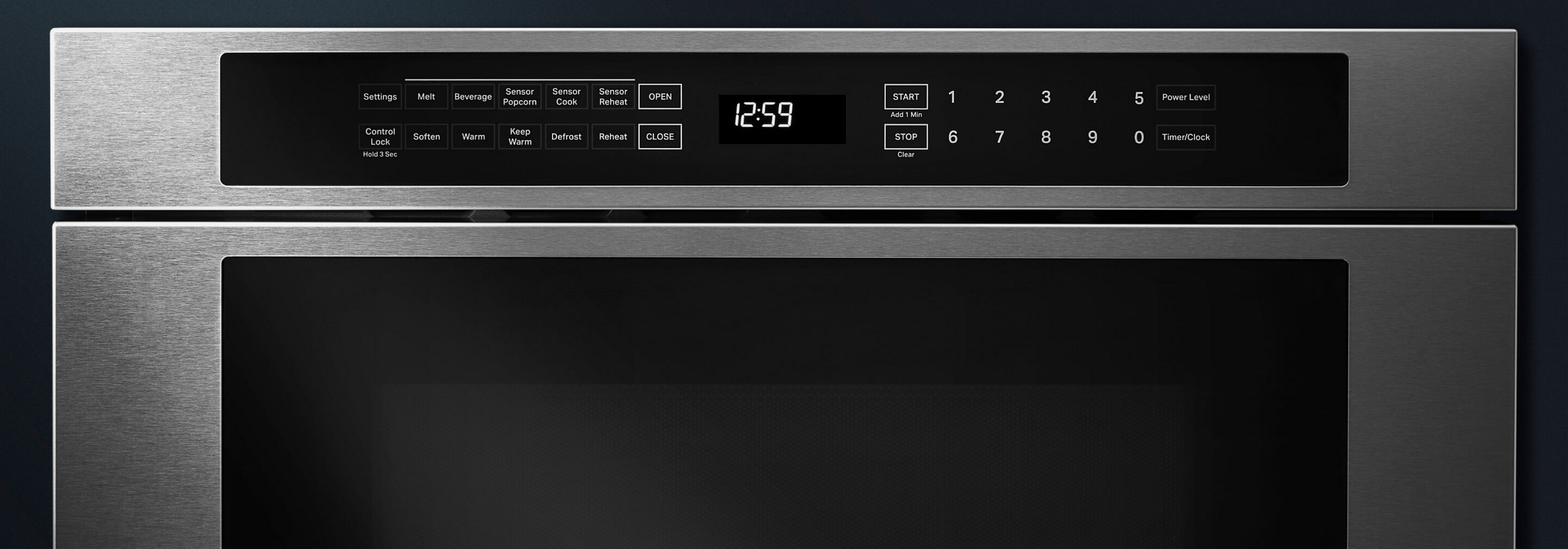 The LCD screen of a JennAir® Microwave.