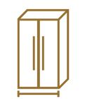 An icon of a refrigerator showing the width. 