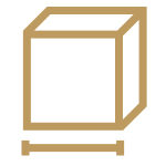An icon of a box, with a line measuring the width. 