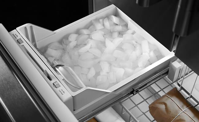  Ice cubes in an ice drawer.