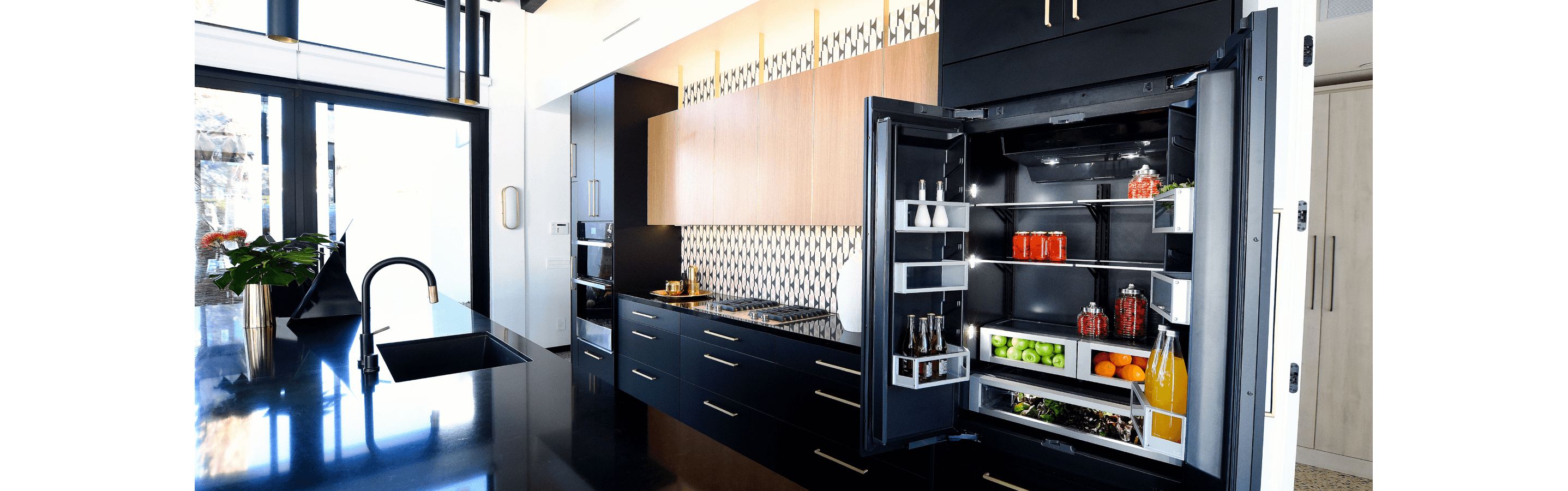 Built-in refrigerator installed flush with cabinetry