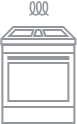 An icon of a slide-in range with an induction symbol above it.