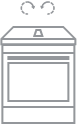 An icon of a slide-in range with a downdraft symbol above it.