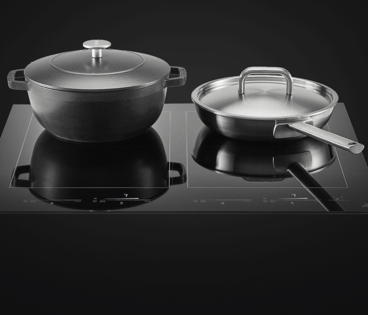 A JennAir® Induction Cooktop with two Flex Elements.