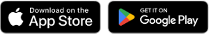 The Apple App Store and Google Play Store badges.