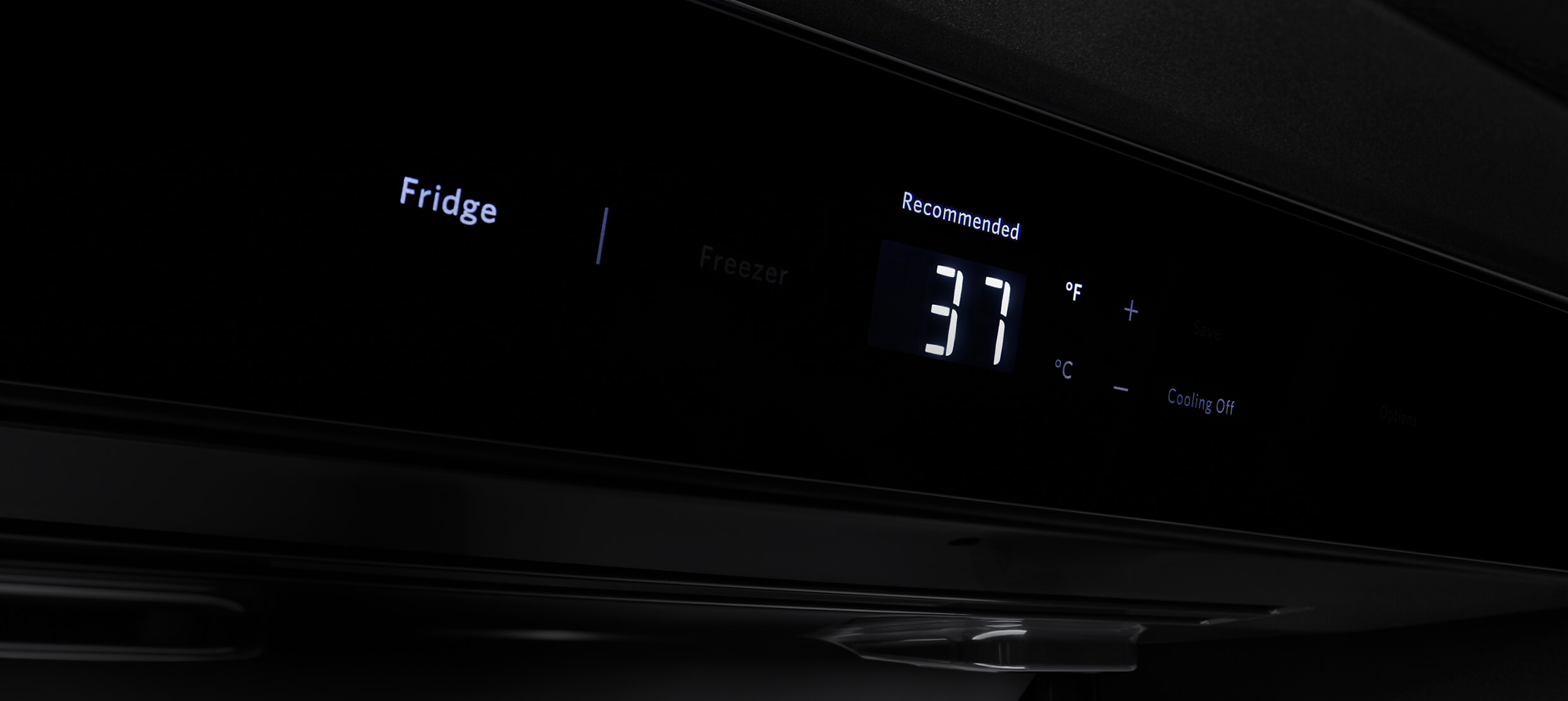  The touch UI of a built-in refrigerator, showing the refrigerator temperature.