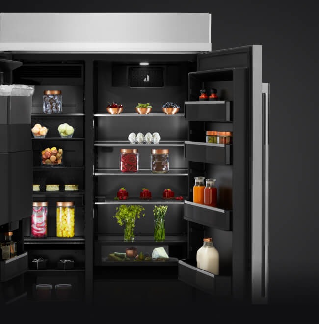 A built-in refrigerator with Obsidian interior.