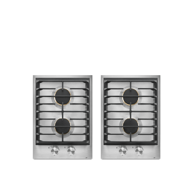 A 15-inch stainless gas custom cooktop.