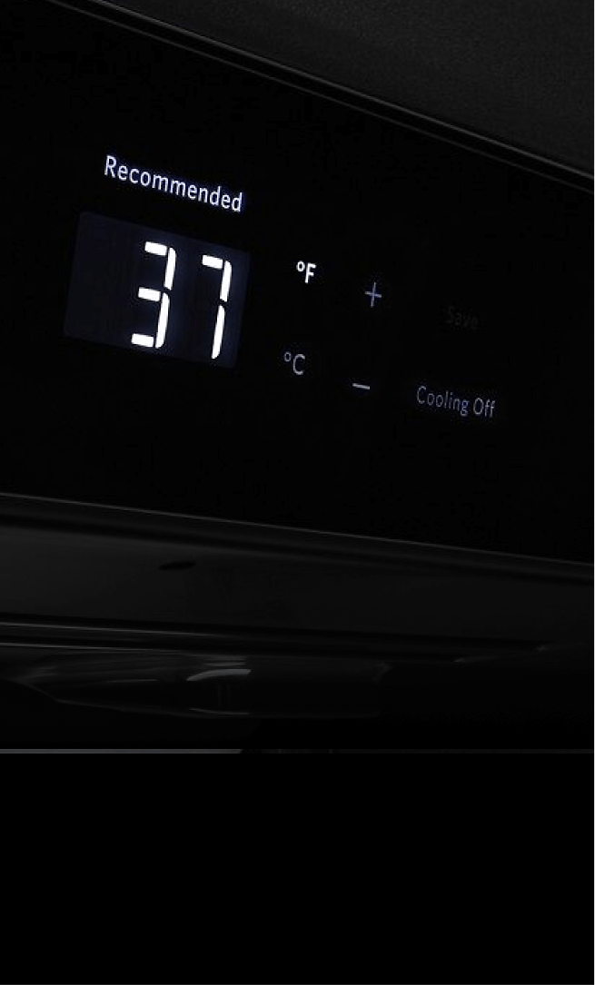 The touch UI of a built-in refrigerator, showing the refrigerator temperature.