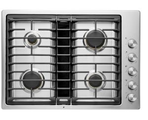 A JennAir® 30-inch gas downdraft with side knob control cooktop pair.
