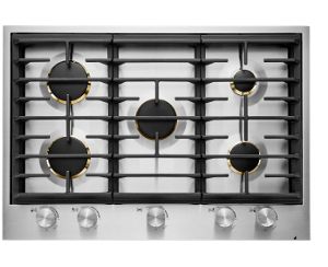 A JennAir® 30-inch gas with front knob control cooktop. 