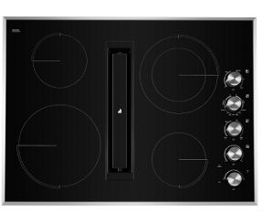 A JennAir® 30-inch radiant downdraft with knob control cooktop pair. 