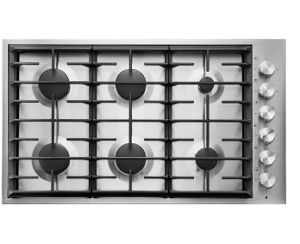 A JennAir® 36-inch gas with side knob control cooktop.