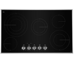 A JennAir® 36-inch radiant with front knob control cooktop pair. 