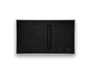 A JennAir® 5 element tap touch radiant downdraft cooktop. 