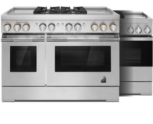 Two 48" professional-style ranges with 4 burners and 2 griddles on the cooktop.