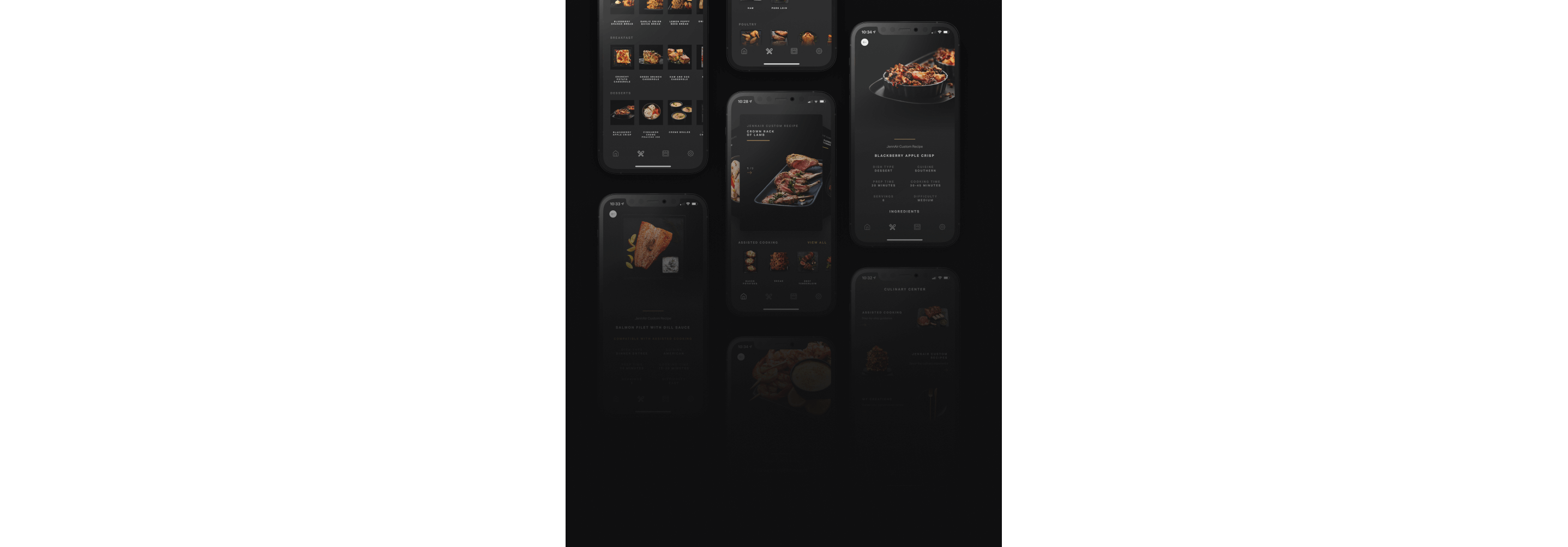 Screens from the Culinary Center on the JennAir app.