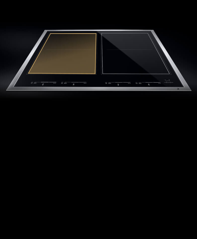 A JennAir® induction cooktop with the bridged flex zone highlighted.