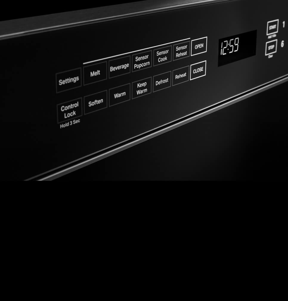 The screen of the microwave drawer, showing the controls.