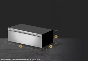 A JennAir® warming drawer with height, width and depth dimensions shown.