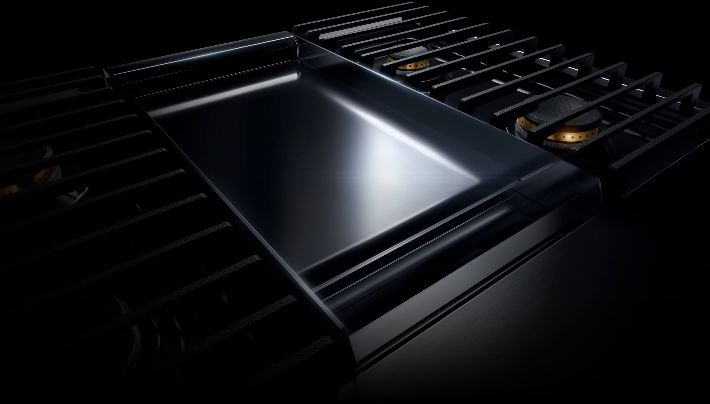 A JennAir® high-end range with a Chrome-Infused Griddle.