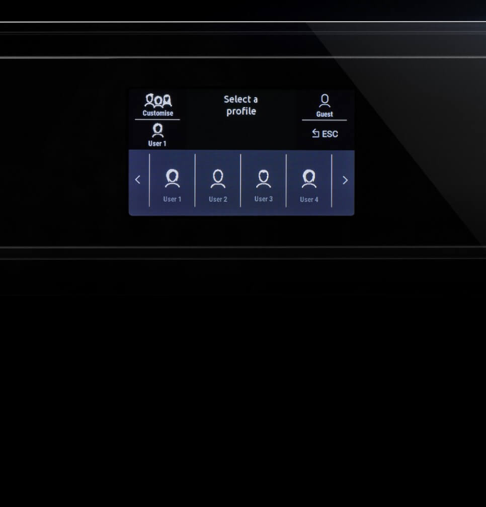A shot of the profiles available on the built-in coffee maker.