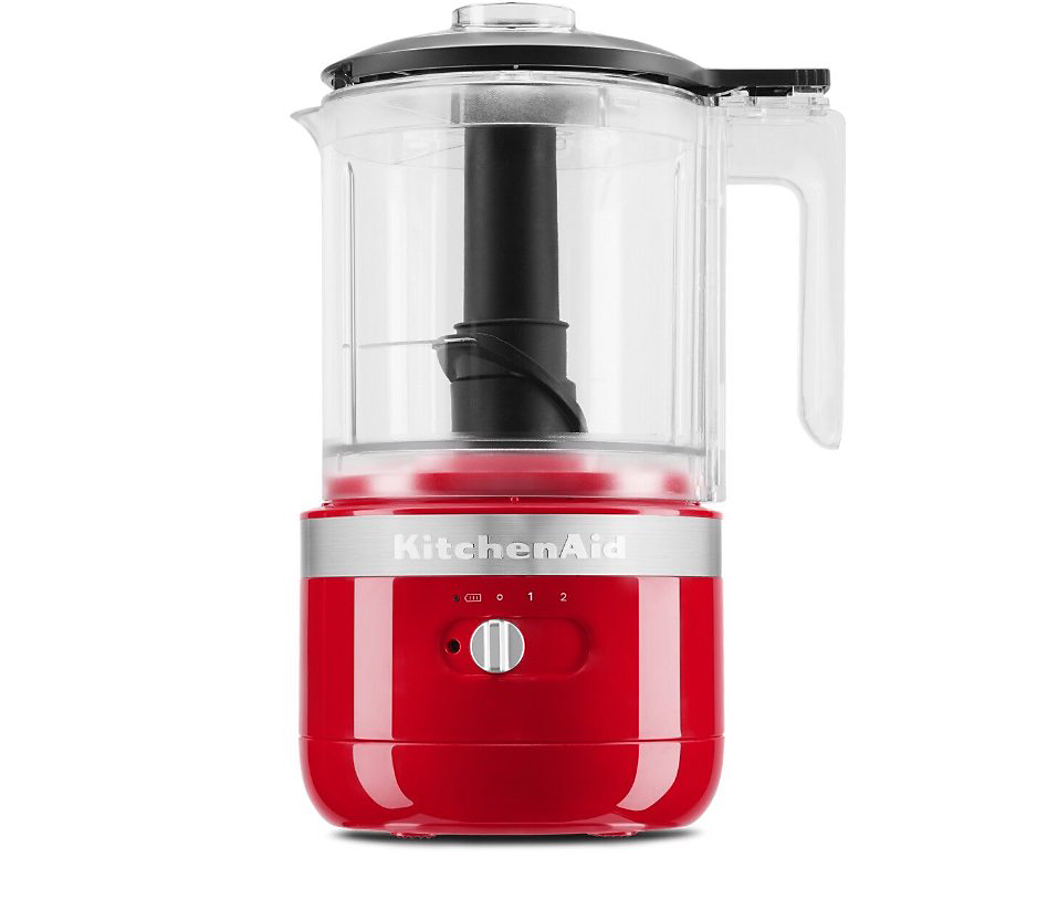 A red KitchenAid cordless 5 cup food chopper