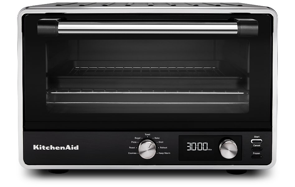 A black KitchenAid digital countertop oven