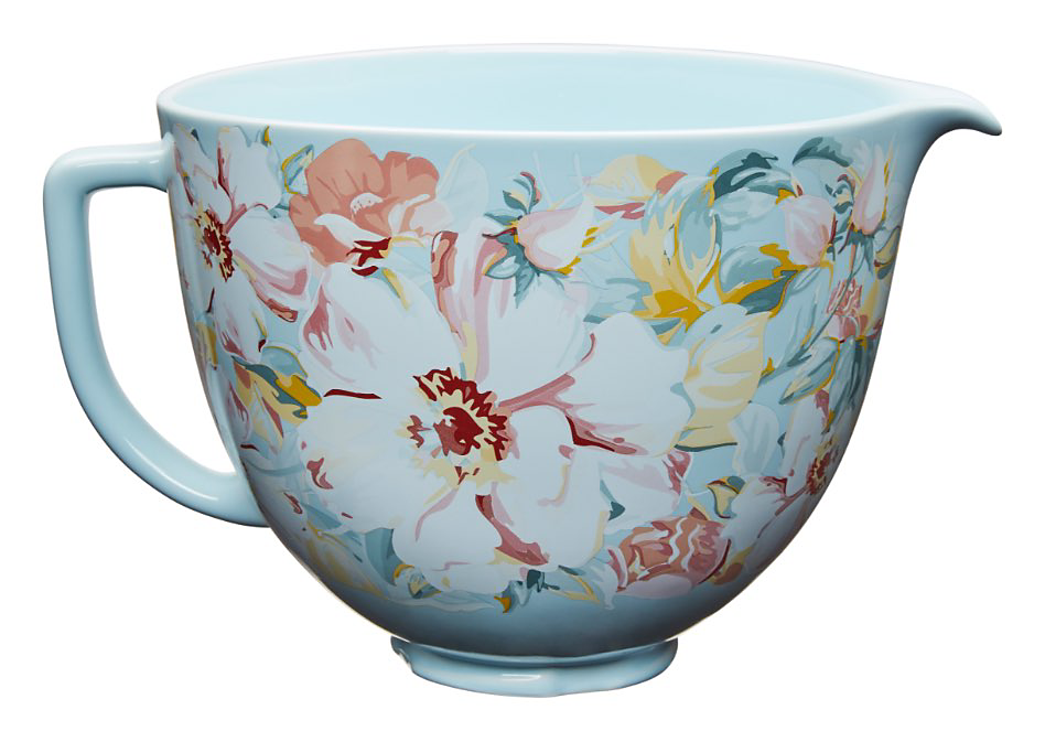 A KitchenAid ceramic mixer bowl with floral design