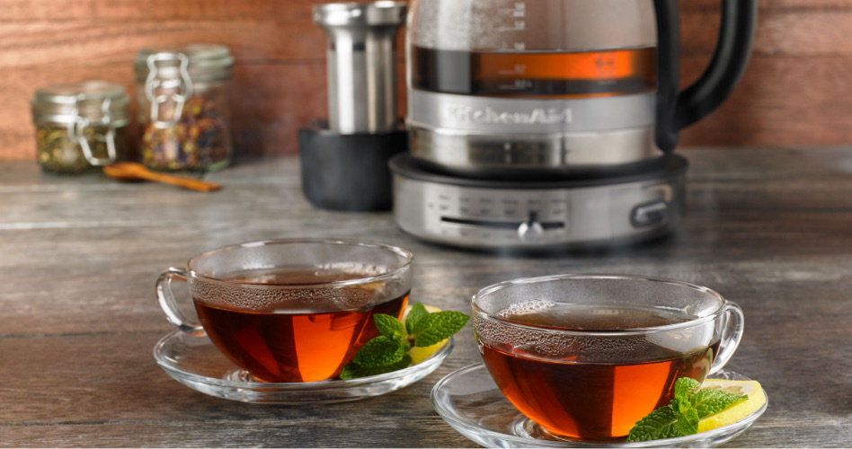 Warm tea on countertop