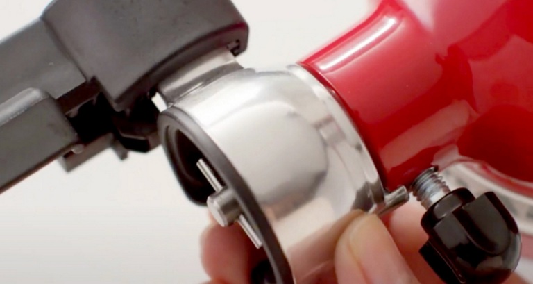 A blade is secured into a KitchenAid Stand Mixer