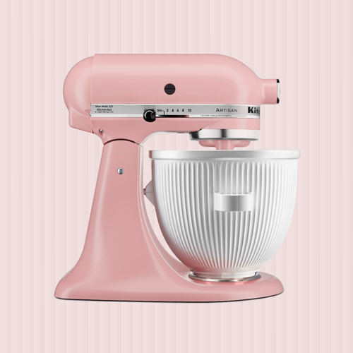 Pink Stand Mixer in front of pink background