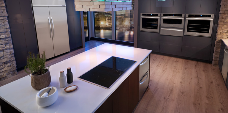 KitchenAid Built-In Cooktop Installed In Modern Kitchen Island