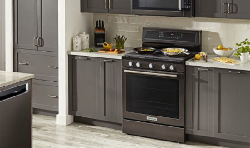 A KitchenAid® range in a modern kitchen.
