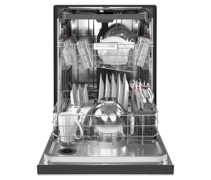 A 39 dBA Dishwasher in PrintShield™ Finish with Third Level Utensil Rack. 