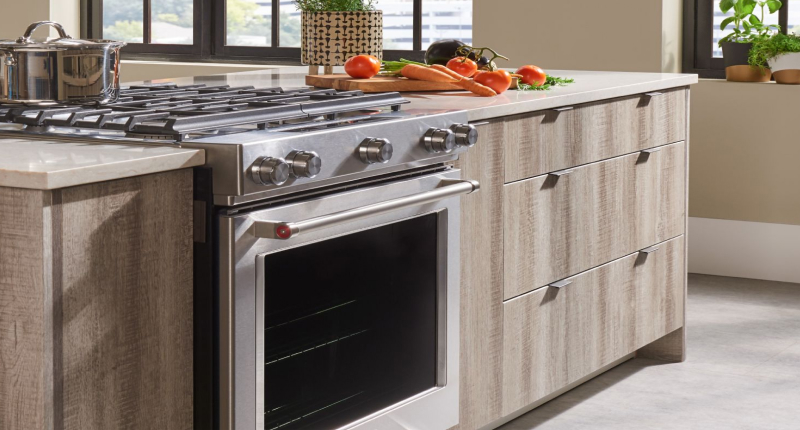 KitchenAid® range installed in a kitchen island