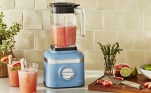 A Blender on a kitchen counter.