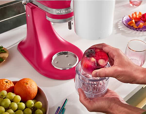 An Artisan® Series Stand Mixer making hibiscus and floral-infused ice cubes.