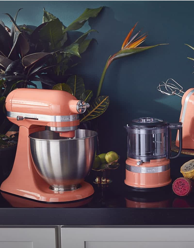 A KitchenAid® Stand Mixer, Blender and Hand Mixer in Bird Of Paradise.