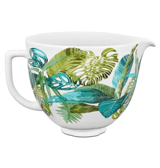 A 5 Quart Tropical Floral Patterned Ceramic Bowl.