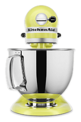 A stand-alone Kyoto Glow Artisan® Series Stand Mixer with a stainless steel bowl.