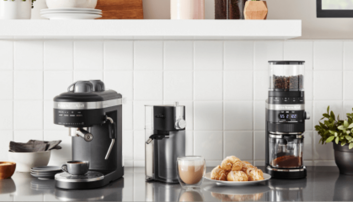KitchenAid® Espresso Maker, Milk Frother Attachment and Coffee Grinder. 