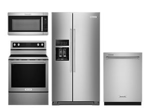 1000-Watt Microwave Hood, Electric Convection Range, Side-By-Side Refrigerator and 39 dBA Dishwasher