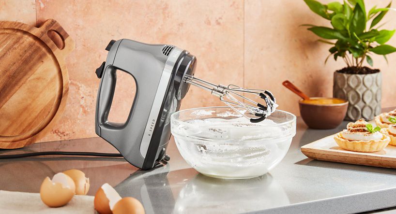 KitchenAid 9-Speed White Hand Mixer with Beater and Whisk